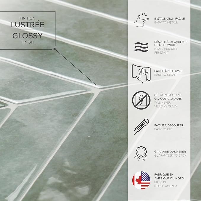 SMART TILES Peel and Stick Backsplash - 5 Sheets of 11.43" x 9" - 3D Adhesive Peel and Stick Tile Backsplash for Kitchen, Bathroom, Wall Tile | Pack of 5 (3.5 sq ft), Glossy, Heat/Moisture Resistant, Low VOC, Kitchen/Bathroom, Renter Friendly, Made in ...