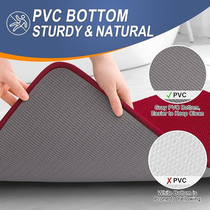 OLANLY Memory Foam Bathroom Runner Rug 44x24, Absorbent Long Bath Mat, Red | Soft Quick Dry Bath Rugs, Non-Slip Carpet, Machine Washable Mat for Bathroom Floor, Tub and Shower, Home Decor Accessories