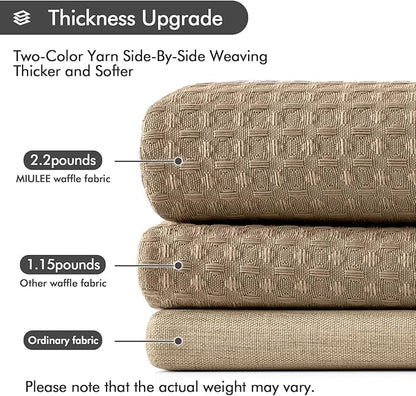 MIULEE Stall Waffle Weave Fabric Stand Up Shower Bath Curtain with 6 Metal Hooks Small 260GSM Heavy Washable Waterproof Narrow Thick Cloth Half Shower Curtains Set for Bathroom Hotel,W36*L72,Khaki