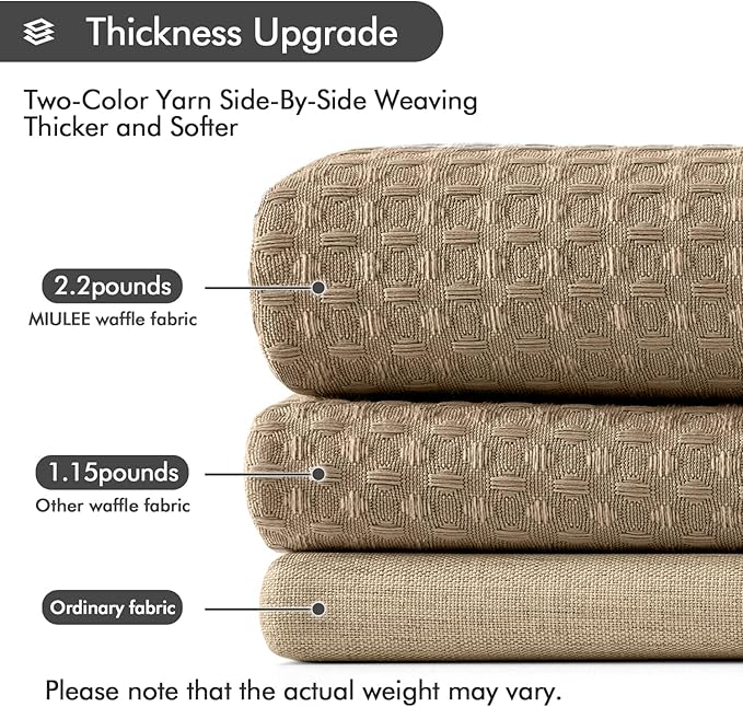 MIULEE Extra Long Waffle Weave Shower Bath Curtain 84 Inch Long with 12 Metal Hooks Modern Washable 260GSM Heavy Fabric Waterproof Thick Cloth Shower Curtains Set for Bathroom Bathtub, Khaki