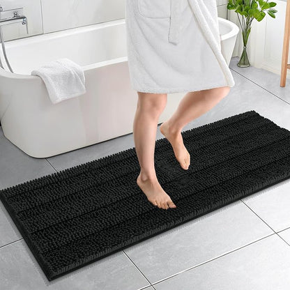 OLANLY Thick Bathroom Runner Rugs 59x20, Chenille Long Bath Rugs, Black | Soft Absorbent Striped, Rubber Backing, Machine Wash, Bath Mats for Bathroom Floor, Tub and Shower, Home Decor Accessories