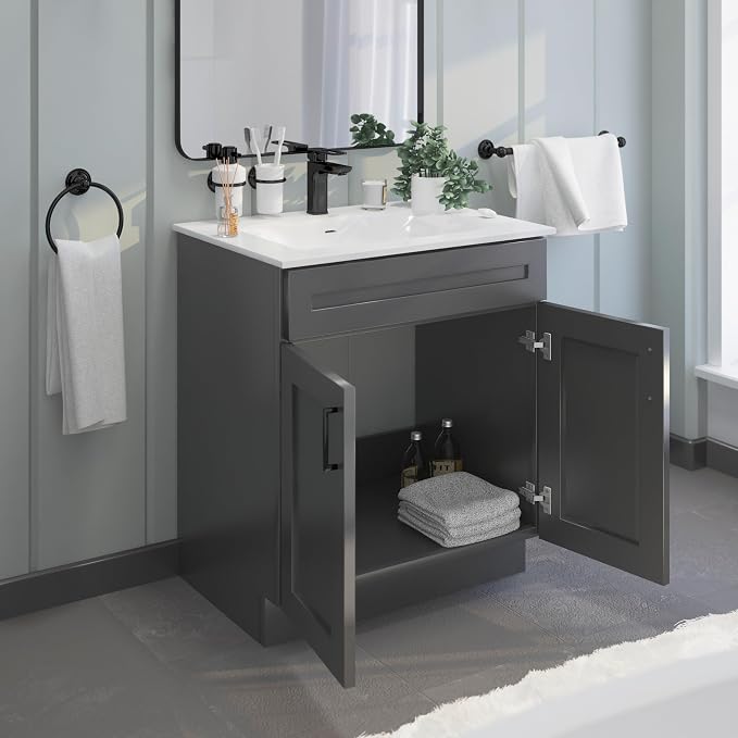 Bathroom Vanity Sink Base Ready-to-Assemble Bathroom Cabinet 24"/30'/36" Width (Vanity Base in Grey Shaker, 30 inch)