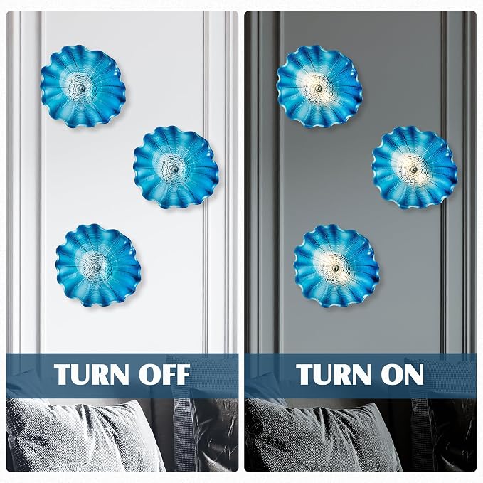 Blue Glass Wall Light Dia 12" Wall Lamp with Murano Glass Shade Vintage Vanity Lighting Fixture with Metal Base Flush Mount Wall Sconce 2-Light for Bathroom, Bedroom, Bedside, Entryway