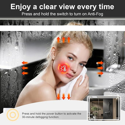 LED Bathroom Mirror with Lights, 30 x 40 Lighted Vanity Wall Mirror | Backlit and Frontlit, Anti-Fog, Dimmable 3 Colors, Shatter-Proof Tempered Glass, Memory Function, Plug-in/Hardwired