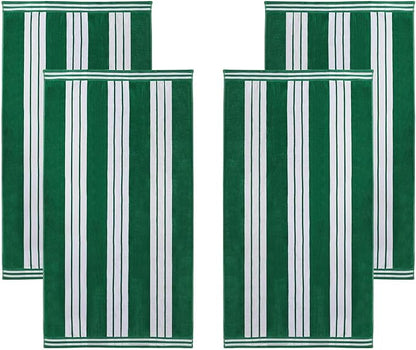 Superior Oversized Cotton Beach Towel Set of 4, Absorbent Towels for Bathroom, Beach, Pool, Swim, Adults, Kids, Vacation, Travel, Bath, Quick Dry Basics, Trip Essentials, Striped Decor, Dark Green