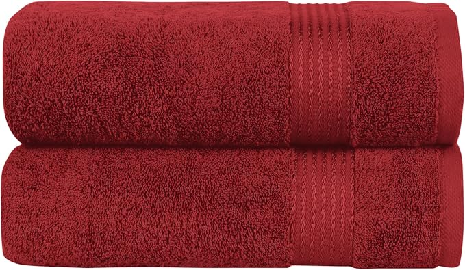 Elegant Comfort Premium Turkish Cotton 2 Pack Bath Towel Set - 27 x 54 inch, Luxurious Hotel Spa Quality 100% Turkish Cotton 2PC Bath Towel Set - Highly Absorbent - Soft Bathroom Towels, Burgundy