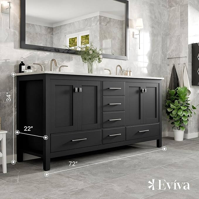 Eviva Aberdeen 72 in. Espresso Double Sink Bath Vanity with Carrara Quartz Top and Undermount Porcelain Sinks