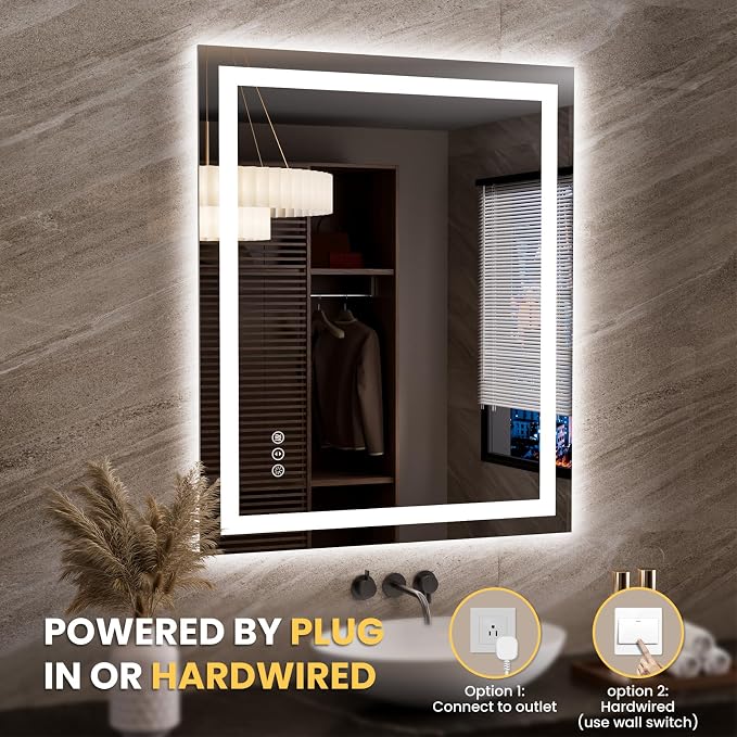 LOAAO 35.4"x29.9" LED Bathroom Mirror with Lights, UL Listed | Anti-Fog, Dimmable, 3 Color Temperature, Backlit + Front Lit, Memory Function, Tempered Glass