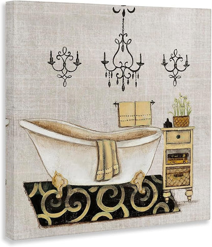 Vintage Bathroom Tub Floral Still Life, 36 x 36 Inch Canvas Wall Art | Stupell Industries · By Janet Tava · Ready to hang · Serene decor for bathroom or bedroom · Made in USA