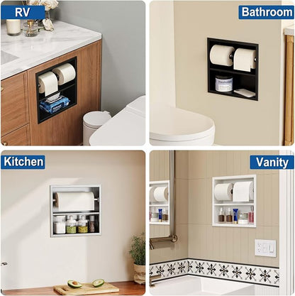 Neodrain Brushed Recessed Toilet Paper Holder,Double Layer,Wet Tissue | Space-Saving Wall Niche Cabinet Storage, Rustproof & Durable,For Bathroom, Kitchen & Vanity