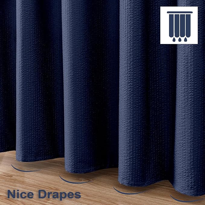 Berry Extra Long Blue Shower Curtain 96 Inch Long, 3D Embossed Texture Fabric Bathroom Shower Curtain, Large Hotel Bath Curtain with 12 Holes, Washable Cloth Shower Curtains, 72x96, Navy Blue