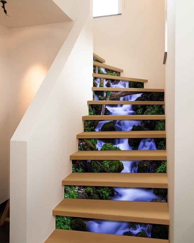 FLFK Stair Riser Decals - Stair Stickers Decals Peel and Stick,Waterfall Stair Decals Self-Adhesive for Home Decor, 39.3" W x 7.08" H x 13Pcs