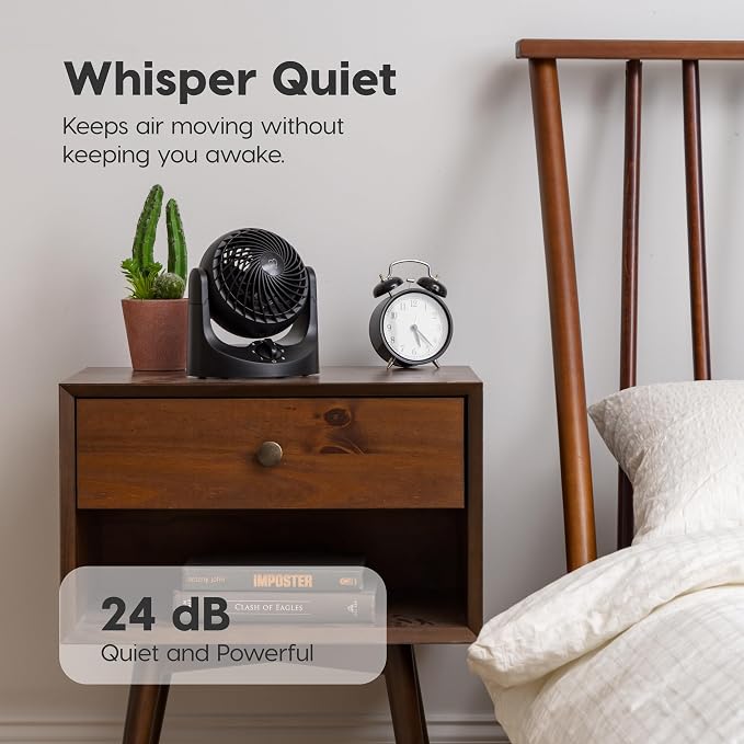 IRIS USA WOOZOO Mini Desk Fan, Dorm Bedside Office, Quiet, 112° Tilt, Black | 32ft Max Air Distance, 108ft² Coverage, 112° Adjustable Vertical Tilt, 27db