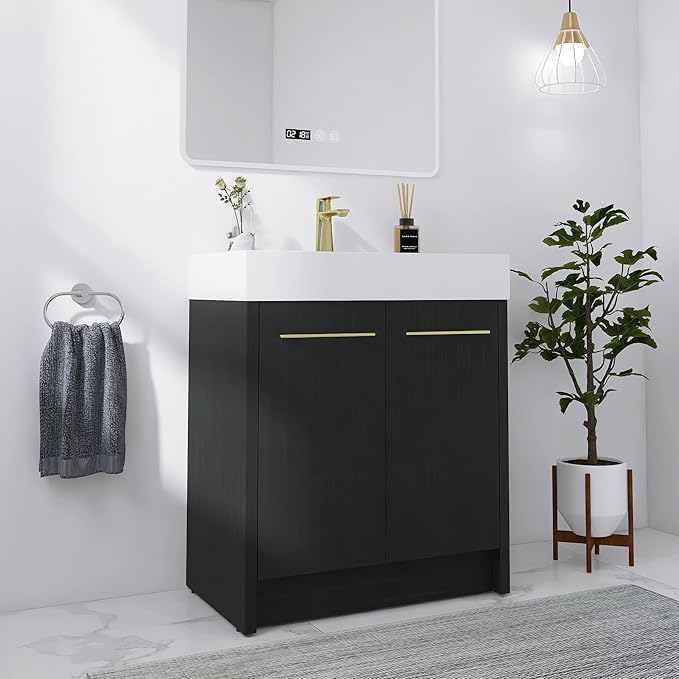 30 Inch Freestanding Bathroom Vanity,30" Bathroom Vanity with Sink,Modern Single Sink Bathroom Vanity Combo,Black Floor Stand Cabinet Set