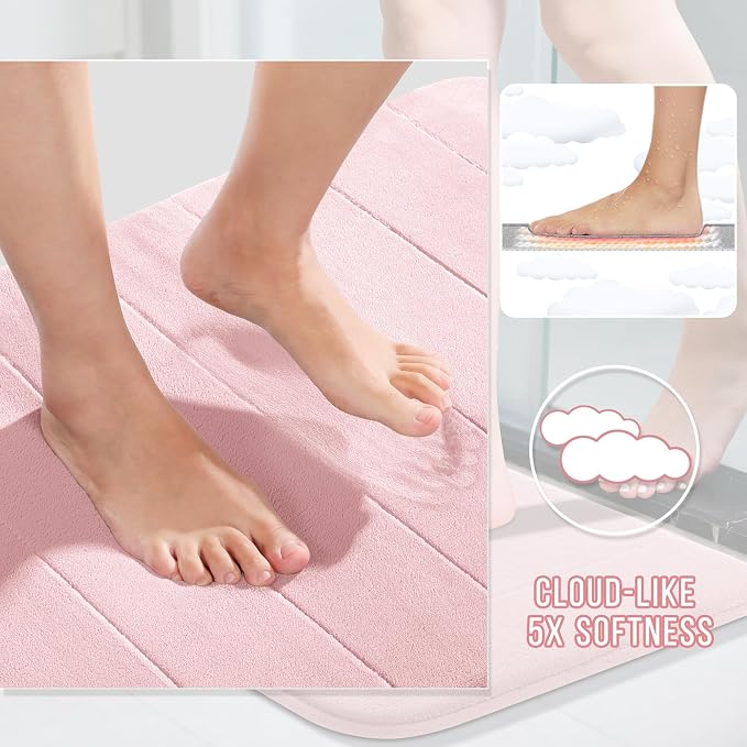 Yimobra Long Bath Mat 44"x24", Super Soft Quick Dry Memory Foam Bathroom Rug, Water Absorbent, Non Slip Backing Machine Washable for Tub Shower, Thick Comfort Support, Pink