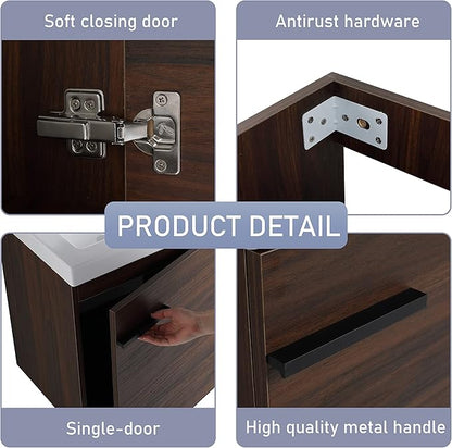 18" Bathroom Vanity with Sink, 18 Inch Floating Bathroom Vanity for Small Space, Modern Bathroom Vanity, Brown Wall Mounted Cabinet Set（017）