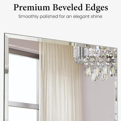 24"x36" Frameless Beveled Rectangular Bathroom Mirror for Over Sink | Broad coverage balances wider vanities and double-sink layouts, while polished edges keep the wall open, bright and refined