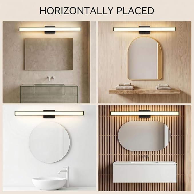 URSOLA 48" Modern LED Bathroom Light Fixtures, Matte Black 3CCT Dimmable Bathroom Vanity Light Over Mirror, Bathroom Vanity Bath Bar Lights with Double Layer Acrylic Shade