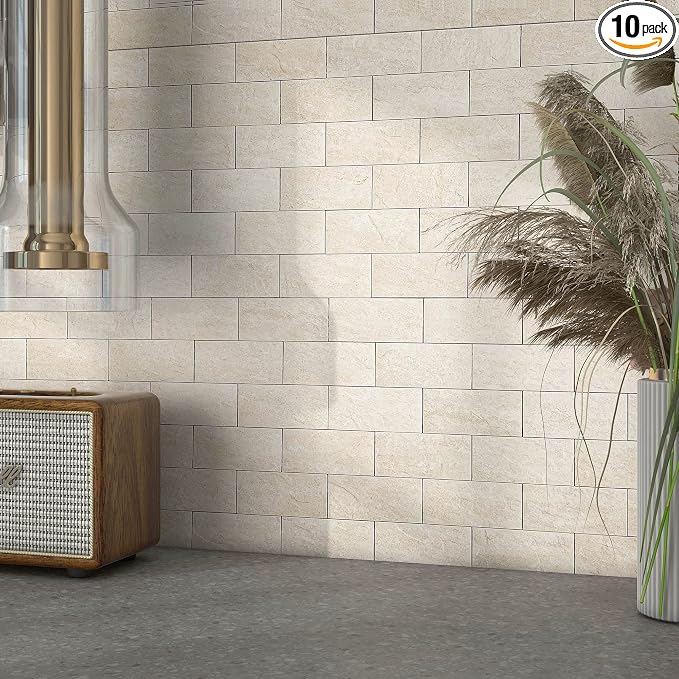 BeNice Marble Peel Stick Backsplash Tile Kitchen Rustic Beige 10pcs