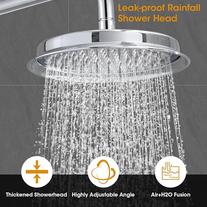 Chrome Rain Shower Heads with Handheld Spray Combo, Rain Shower System with Balance Pressure Valve, 9 inch Bathroom Luxury Rain Fall Shower Head with Antique Handshower Wall Mount, (B2312-CP)