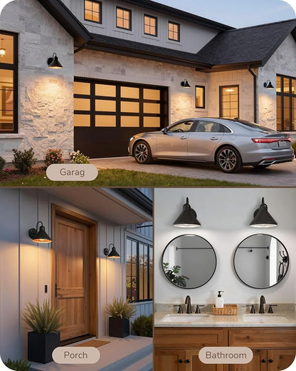 EDISHINE 2 Pack Outdoor Wall Light, 8IN Gooseneck Barn Light Fixture, Farmhouse Outside Wall Sconce, Black Matte Wall Mount Lantern for Porch, Entryway, Garage