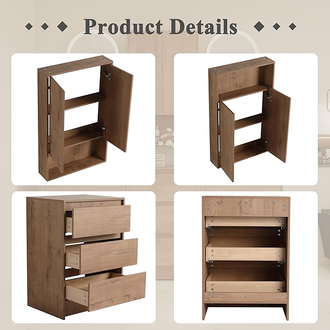72" Bathroom Vanity Set, 72 Inch Modern Freestanding Vanity with 9 Drawers and 1 Wall-Mounted Side Cabinet, Double Resin Sinks Floor Stand Cabinet Set Imitative Oak