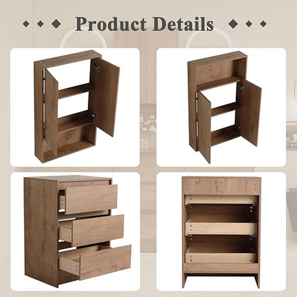 72" Bathroom Vanity Set, 72 Inch Modern Freestanding Vanity with 9 Drawers and 1 Wall-Mounted Side Cabinet, Double Resin Sinks Floor Stand Cabinet Set Imitative Oak