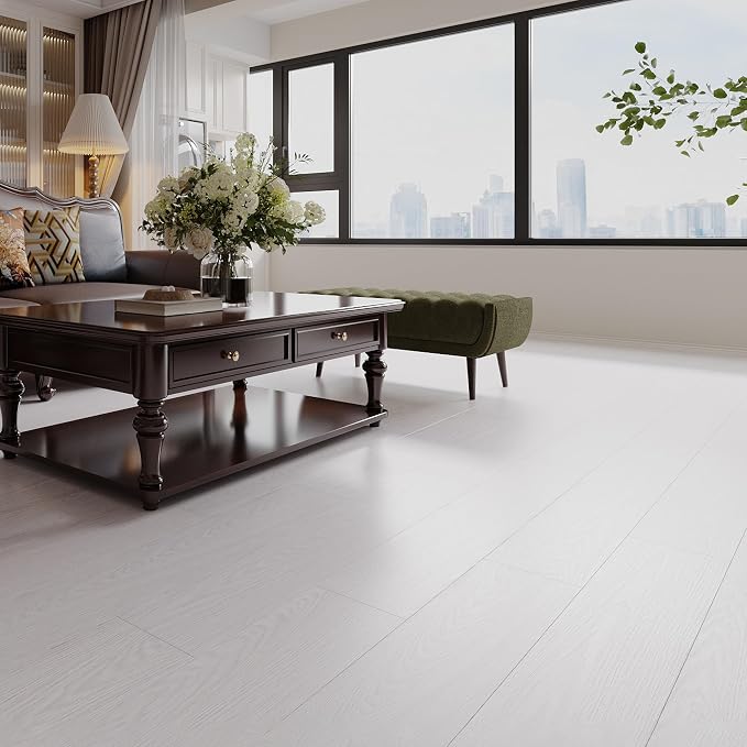Hilarious Peel and Stick Vinyl Floor Tiles White Wood 36 PCS 54 Sq.Ft Waterproof Stick On Flooring Self-Adhesive Stick on Tiles Floor for Bathroom Kitchen Living Room RV Vinyl Flooring Planks Easy DIY