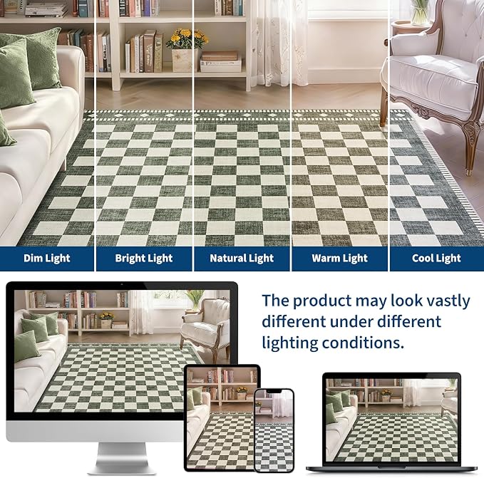 Garvee Washable 2x6 Runner Rug Checkered Sage Green Non Slip Kitchen Rugs | Low Pile Entryway Rug Soft Bathroom Rugs Stain Resistant Carpet for Bedroom Hallway Laundry 2'x6' Sage Green