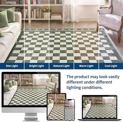Garvee Washable 2x6 Runner Rug Checkered Sage Green Non Slip Kitchen Rugs | Low Pile Entryway Rug Soft Bathroom Rugs Stain Resistant Carpet for Bedroom Hallway Laundry 2'x6' Sage Green