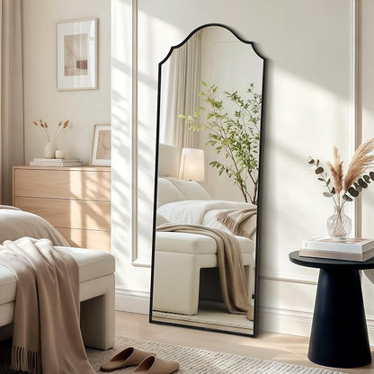 Besdomus Scalloped Full Length Mirror: 21"x56" Black Arched Floor Mirror | Classical Minimalist Wooden Frame Body Long Mirror for Wall/Bedroom/Cloakroom/Entryway/Living Room - Home Decor for Housewife
