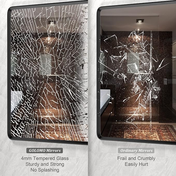 32x36 Black Bathroom Mirror | Black Matte Metal Framed Vanity Mirror, Rounded Rectangle Mirror, Anti-Rust, Shatterproof (Horizontal/Vertical)