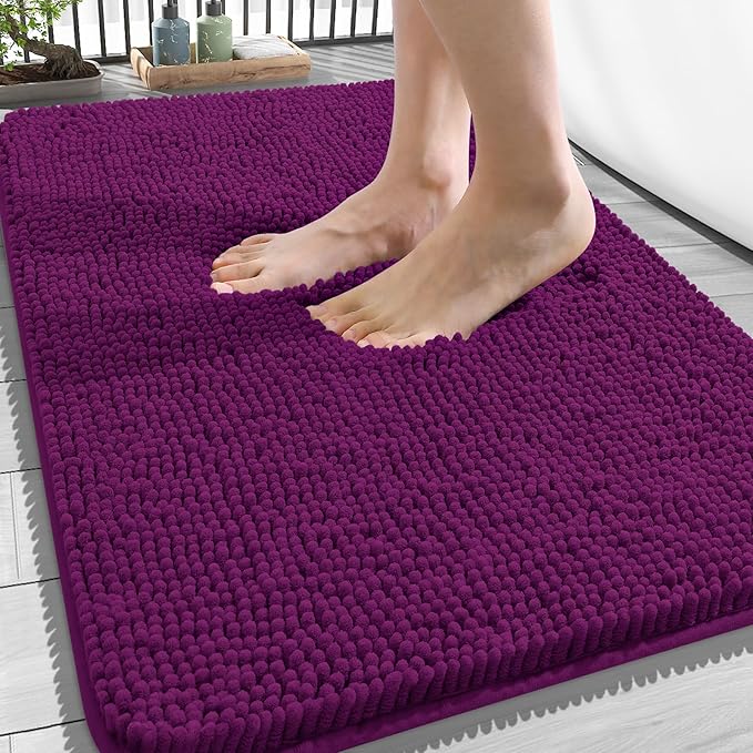 OLANLY Bathroom Rugs 34x21, Extra Soft Absorbent Chenille Bath Rugs | Purple, Quick-Drying Rubber Backing, Machine Washable Bath Mat for Bathroom Floor, Tub and Shower, Home Decor Accessories