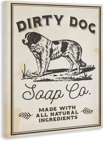 Dirty Dog Soap Vintage Sign, 36 x 48 Inch Canvas Wall Art | Stupell Industries · By Lil' Rue · Ready to hang · Bathroom and laundry room decor · Made in USA