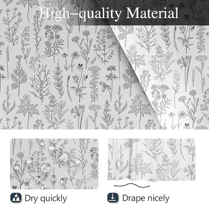 Coxila Vintage Floral Shower Curtain Extra Long XL Botanical Flower Black White Gray Farmhouse Neutral Wildflower Cute Retro Plant Nature Bathroom 72 x 84 Inch Polyester Fabric 12 Pack Hooks