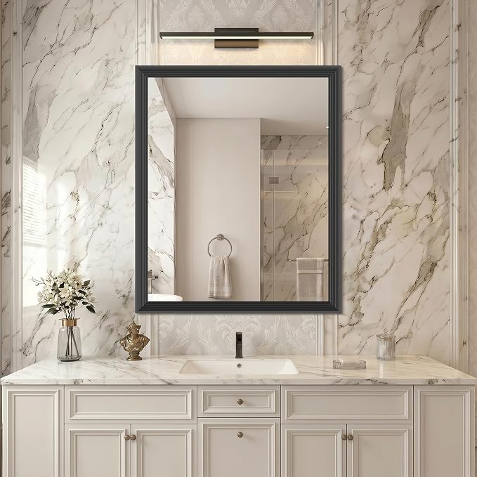 DESBING 30x36 inch Black Bathroom Mirror,Decorative Wall Mirror for Bedroom Living Room Dressing Room-Modern Rectangle Bathroom Wall Mirror,Tempered Glass, Hangs Horizontally or Vertically