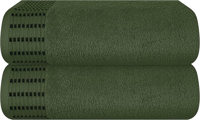 Cotton 2 Pack Oversized Bath Towel Set 28x55 inches, Large Bath Towels, Ultra Absorbant Compact Quickdry & Lightweight Towel, Ideal for Gym Travel Camp Pool - Olive Green