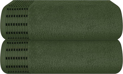 Cotton 2 Pack Oversized Bath Towel Set 28x55 inches, Large Bath Towels, Ultra Absorbant Compact Quickdry & Lightweight Towel, Ideal for Gym Travel Camp Pool - Olive Green
