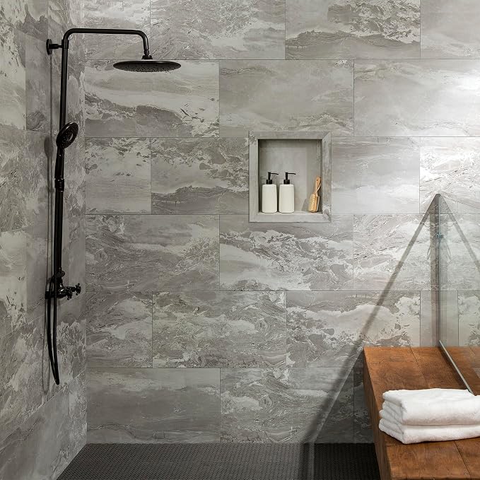 Palisade 17.5 in x 15.5 in Vinyl Shower Niche Smoky Sky/Urban Slope | Waterproof Shower Insert