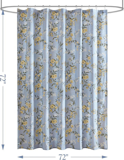 Martha Stewart Meadow Floral Shower Curtain for Bathroom, 72 x 72, Blue | Adds Privacy, Machine Washable, Farmhouse, OEKO-TEX Certified, Cotton-Rich Slub Texture