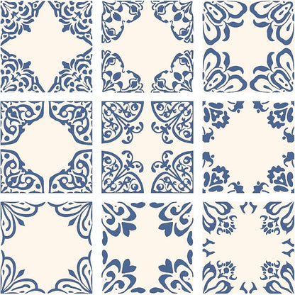 36Pcs 9 Styles Blue and White Tile Stickers 4 x 4 Inch Ceramic Tile Decals Square Flower Pattern Waterproof PVC Peel and Stick Decals for Kitchen Bathroom Backsplash Furniture DIY Decor