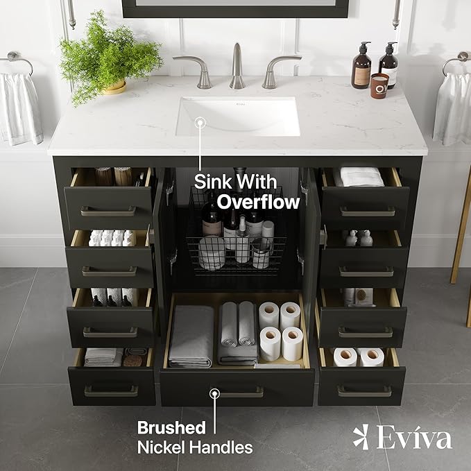 Eviva Aberdeen 42 in. Espresso Single Sink Bath Vanity with Carrara Quartz Top and Undermount Porcelain Sink