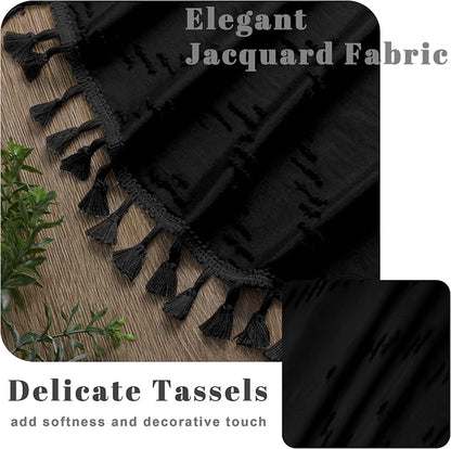 Boho Shower Curtain, Black Fabric Cloth Shower Curtains Farmhouse Tufted Chevron Striped Textured with Tassel for Bathroom, Soft Hotel Style Modern Minimalist, Machine Washable, 72x72, Black