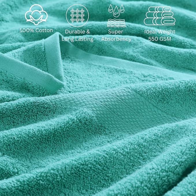 LANE LINEN 24 PCs 100% Cotton Bath Towels Set - Quick Dry, Ultra Soft & Ultra Absorbent - 4 Bath, 4 Fingertip, 6 Hand Towels, 8 Washcloths, 2 Bath Sheets - Home & Guest Bathroom Towels - Teal | Dorm Towel Set - Terry Weave Comfort, Soft & Long-Lasting,...