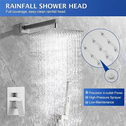 Rain Shower System, 10''Rain Head,2-Spray Handheld,Brushed Nickel | 2 Spray Functions,Anti-Tangle Explosion-proof PVD Hose,Balance Temp Valve,Rust-proof & Scratch-resistant