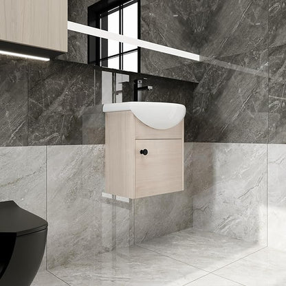 18" Floating Bathroom Vanity with Sink, 18inch Wall Mounted for Small Bathrooms, Soft-Close Door Cabinet with White Ceramic Basin & Waterproof Plywood, Modern Space Saving Vanity, 02318PLO