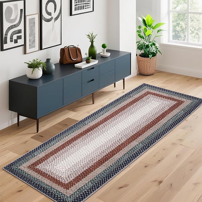 Imitation Braided Collection-Print Washable Runner Rug 2x6 Entryway Rug Modern Non Slip Kitchen Rugs Bathroom Runner Throw Rugs Soft Stain Resistant Carpet for Bedroom Laundry Hallway 2'x6'