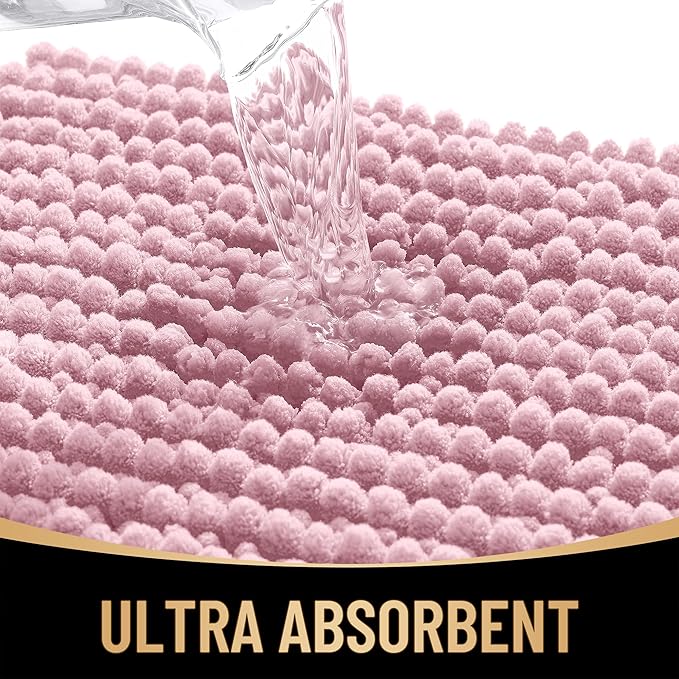 OLANLY Thick Chenille Toilet Rugs U-Shaped 24x20, Dusty Rose | Soft Absorbent Shaggy Contour Bathroom Rugs for Toilet, Dry Quickly, Machine Washable, Non-Slip Bath Mat