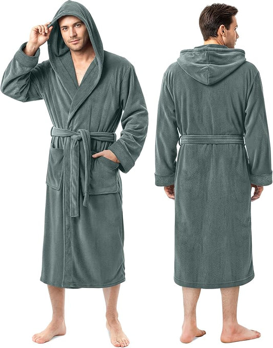 NY Threads Mens Robe with Hood, Luxury Plush Fleece Hooded Mens Bathrobe, Spa Bath Robe for Men