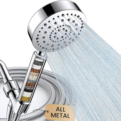 FEELSO Filtered Shower Head with Handheld, High Pressure Shower Filter Head | ALL METAL, 6 Spray, Anti-clog Nozzles, Extra-long 72" Hose & Holder, Remove Chlorine for Hard Water, Reduce Dry Itchy Skin